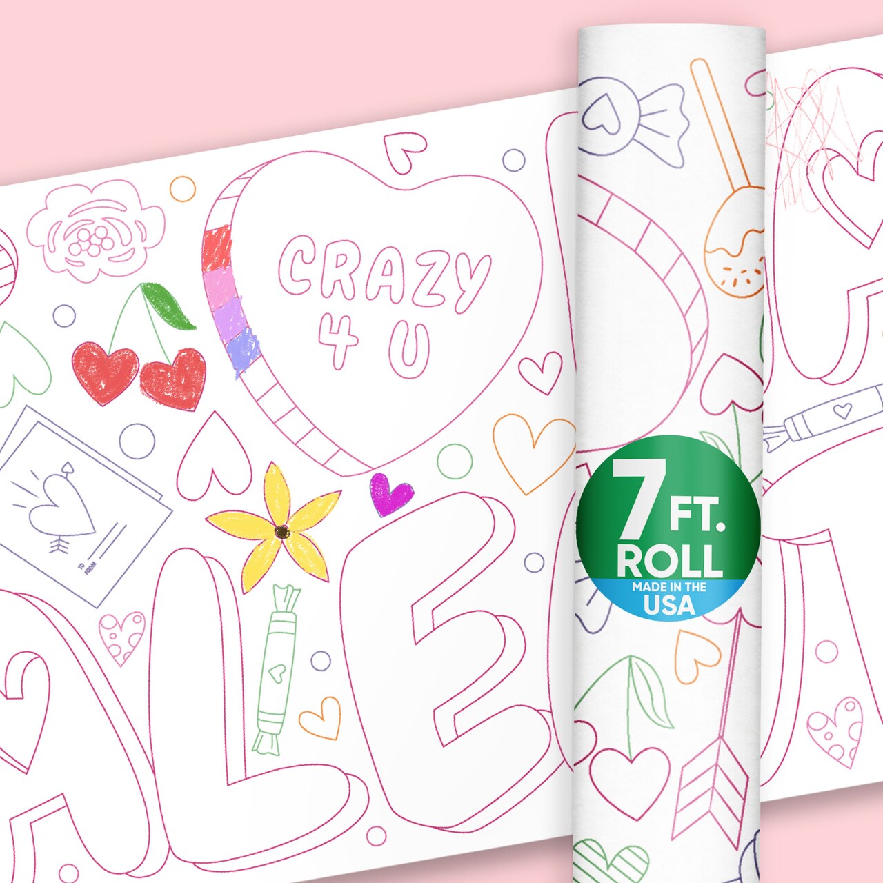 Big Dot of Happiness Happy Valentine’s Day Coloring Table Runner, 7ft Long Hearts Craft Activity Table Cover for Family, Giant Coloring Page - 1 Roll